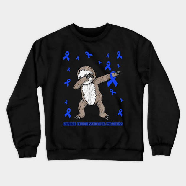 Dabbing Sloth Cute Funny Dog Dab Love Hope Faith Believe Support Chronic Fatigue Syndrome Awareness Blue Ribbon Warrior Crewneck Sweatshirt by celsaclaudio506